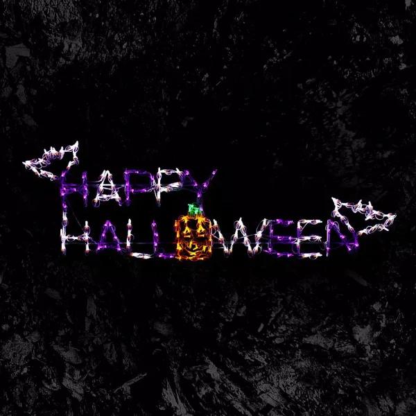 HOLIDYNAMICS HOLIDAY LIGHTING SOLUTIONS Holidynamics 57 in. LED Happy Halloween Sign, Multi-Color Outdoor Yard Decoration