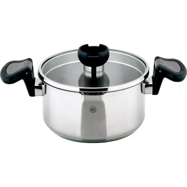 1829 Carl Schmidt Sohn ARON 1.6 qt. Stainless Steel Stock Pot with Glass Lid and Multi-Functional Utensil Holder Knob