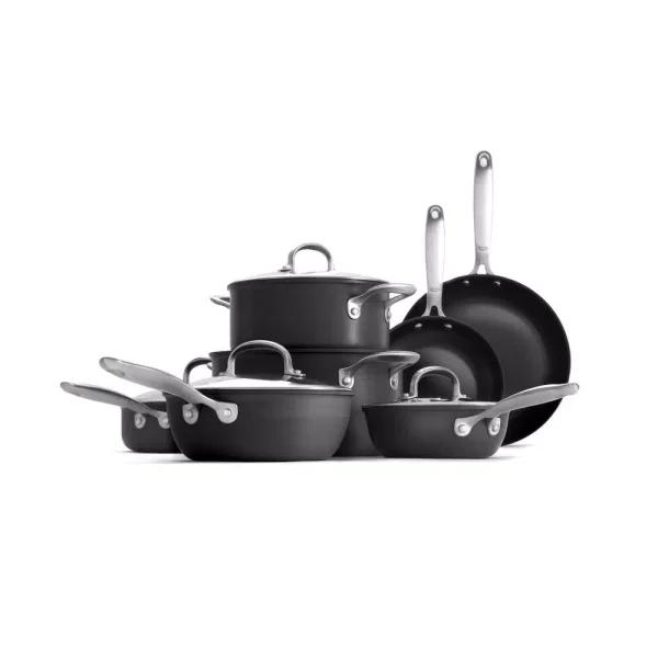 OXO Good Grips 12-Piece Hard-Anodized Aluminum Ceramic Nonstick Cookware Set, Black