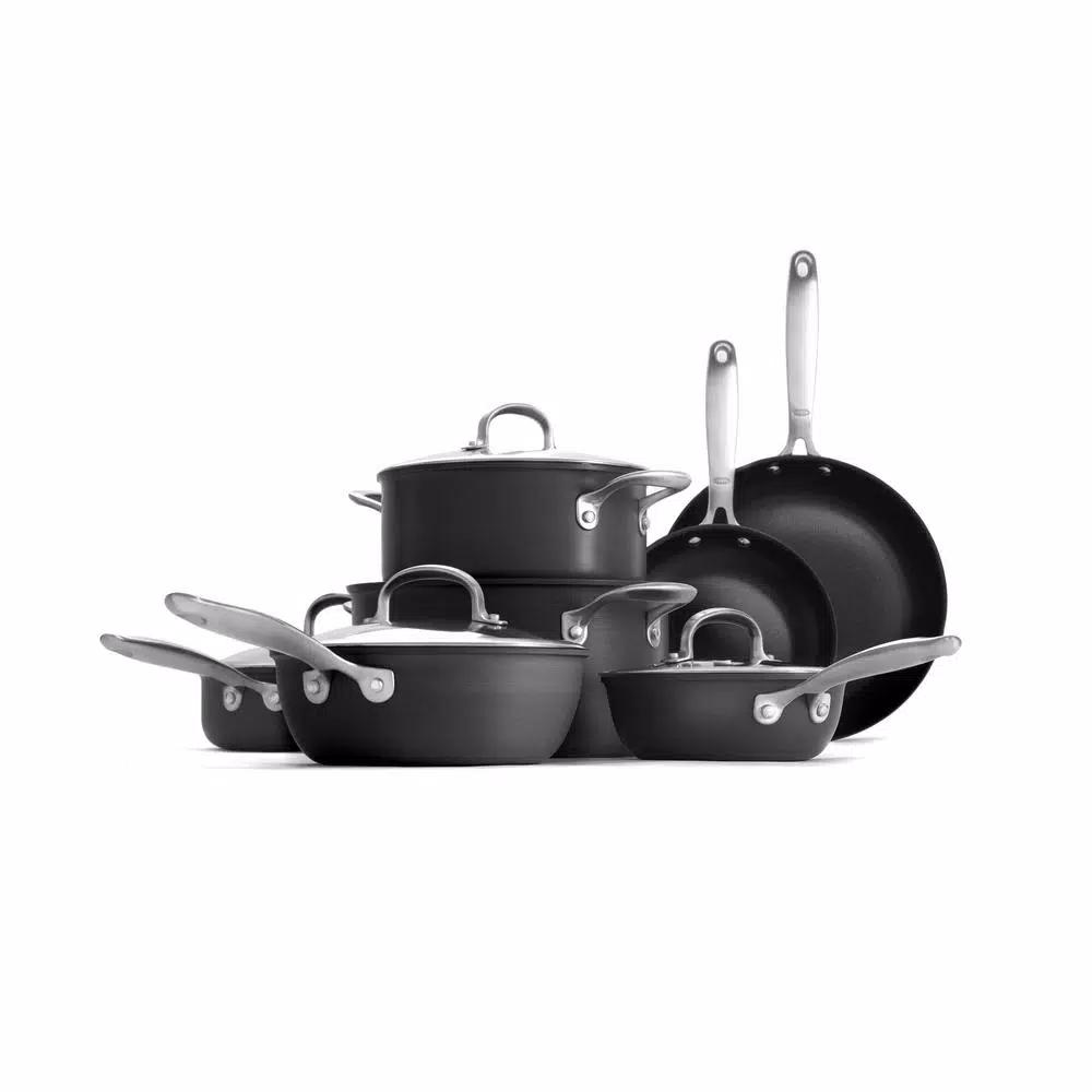 OXO Good Grips 12-Piece Hard-Anodized Aluminum Ceramic Nonstick Cookware Set, Black