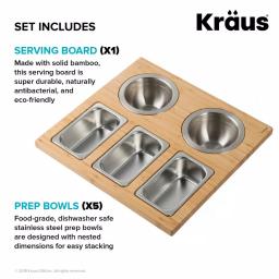 Kraus Workstation Kitchen Sink Accessory Set - Bamboo Serving Board & 5 Stainless Steel Prep Bowls thumbnail 3