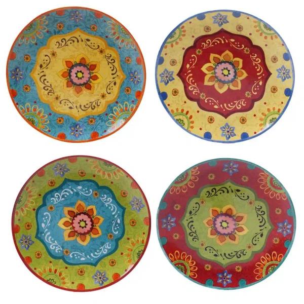 Certified International Tunisian Sunset Dinner Plate Set, Hand-Painted Earthenware, Set of 4