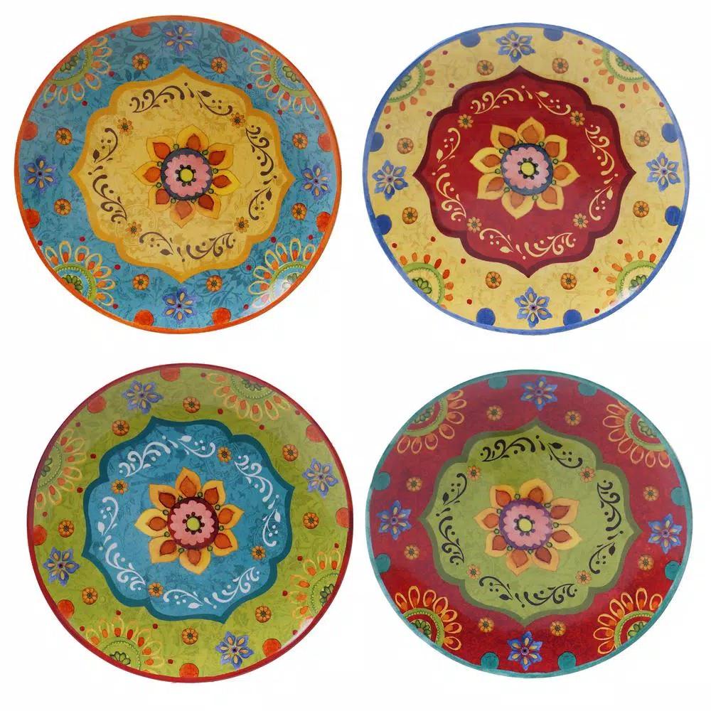 Certified International Tunisian Sunset Dinner Plate Set, Hand-Painted Earthenware, Set of 4