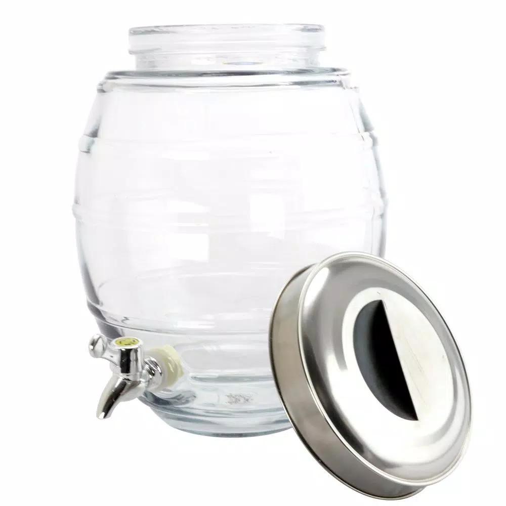 General Store 2 Gal. Clear Glass Beverage Dispenser with Silver Spigot and Lid
