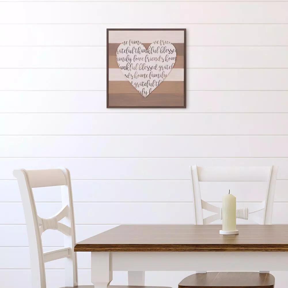 Pinnacle Patton Wall Decor 18x18 Thankful Grateful Blessed Cut-Out Heart Wood Sign