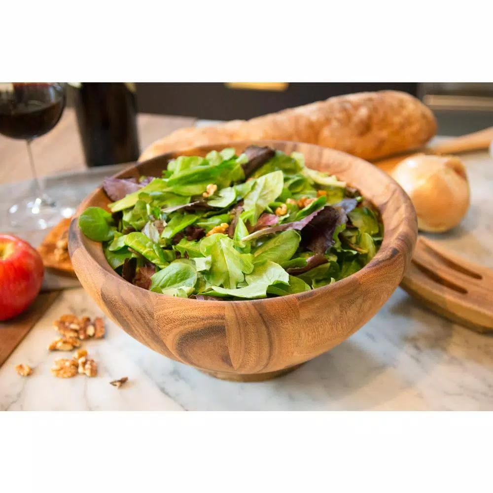 Ironwood Gourmet Large Salinas Acacia Wood Salad Bowl, 12-inch Round Serving Bowl