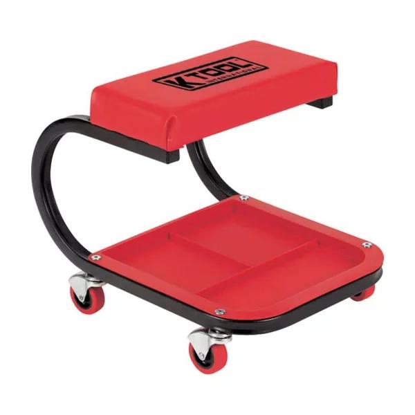 K Tool International Red Mechanic Creeper Seat with 4 Oil-Resistant Casters and Parts Tray