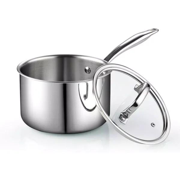 Cook N Home 3 qt. Tri-Ply Clad Stainless Steel Sauce Pan with Tempered Glass Lid
