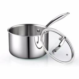 Cook N Home 3 qt. Tri-Ply Clad Stainless Steel Sauce Pan with Tempered Glass Lid thumbnail 1