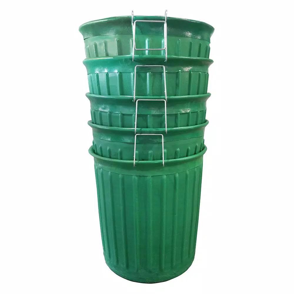 Unbranded 60 Gal. Green Round Polyethylene Carry Barrel Trash Can, 5-Pack
