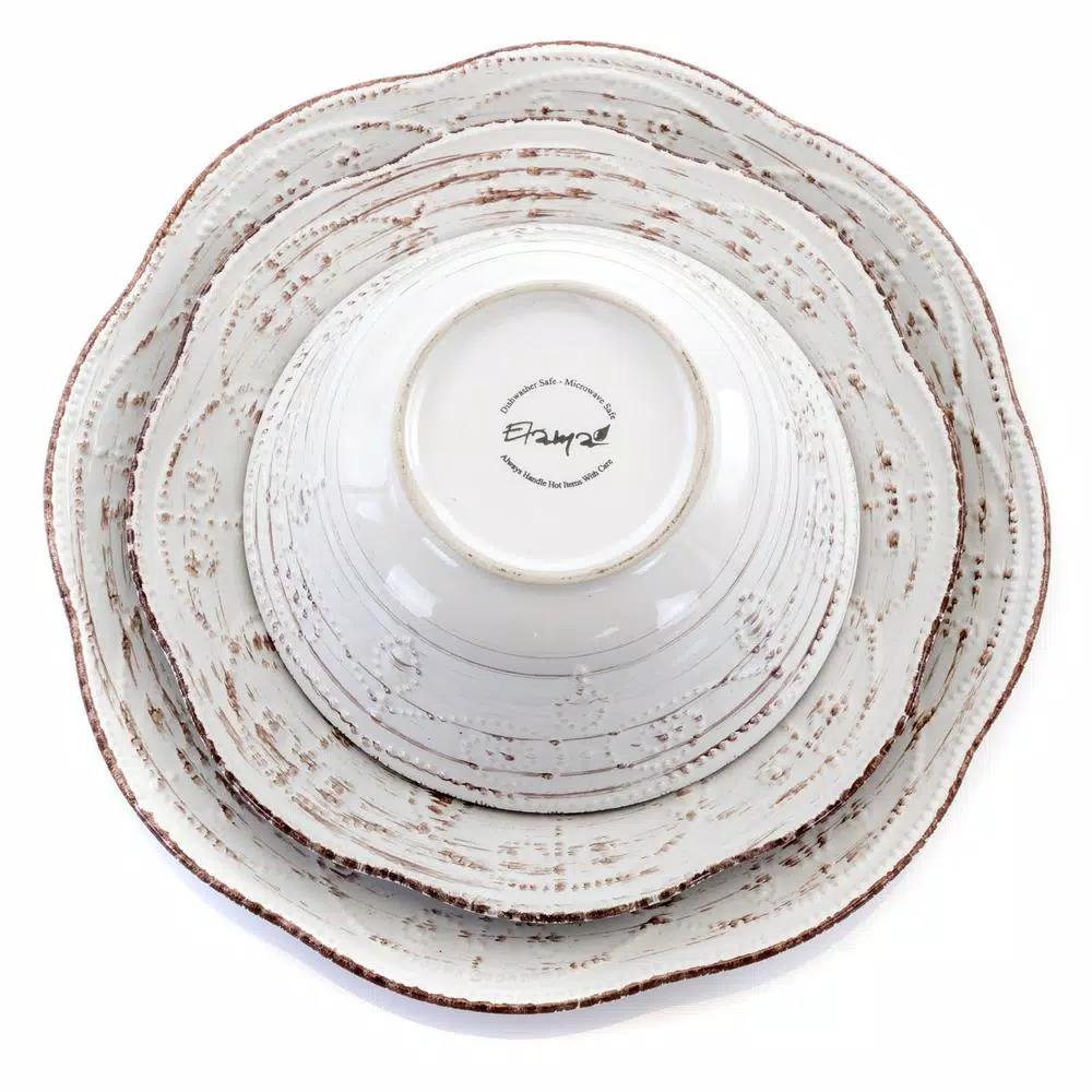 Elama Rustic Birch 16-Piece Stoneware Dinnerware Set, Service for 4