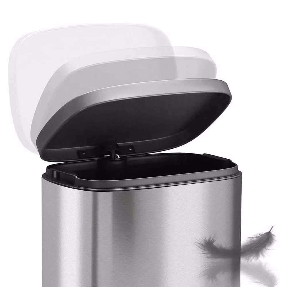 Boyel Living 13 Gallon Stainless Steel Rectangular Kitchen Step Trash Can with Silent Close Lid - Silver
