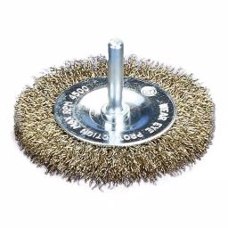 Robtec 3 in. Brass Coated Steel Wire Wheel Brush with 1/4 in. Shank thumbnail 1