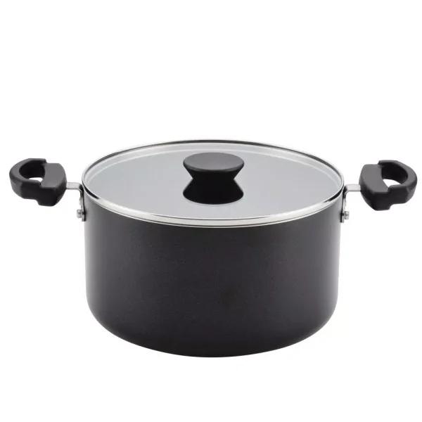 Farberware Neat Nest 6-Quart Aluminum Nonstick Saucepot with Glass Lid, Black