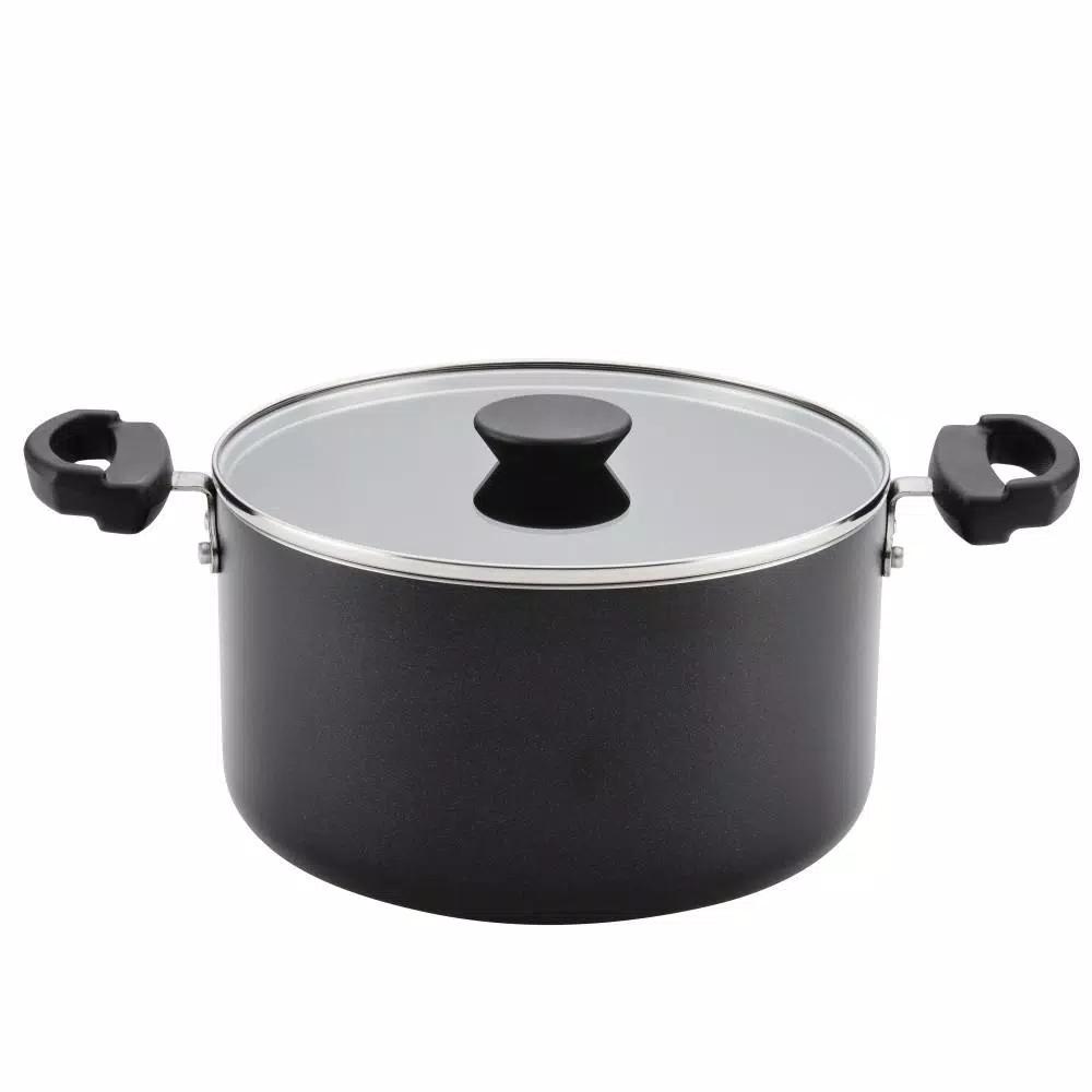 Farberware Neat Nest 6-Quart Aluminum Nonstick Saucepot with Glass Lid, Black