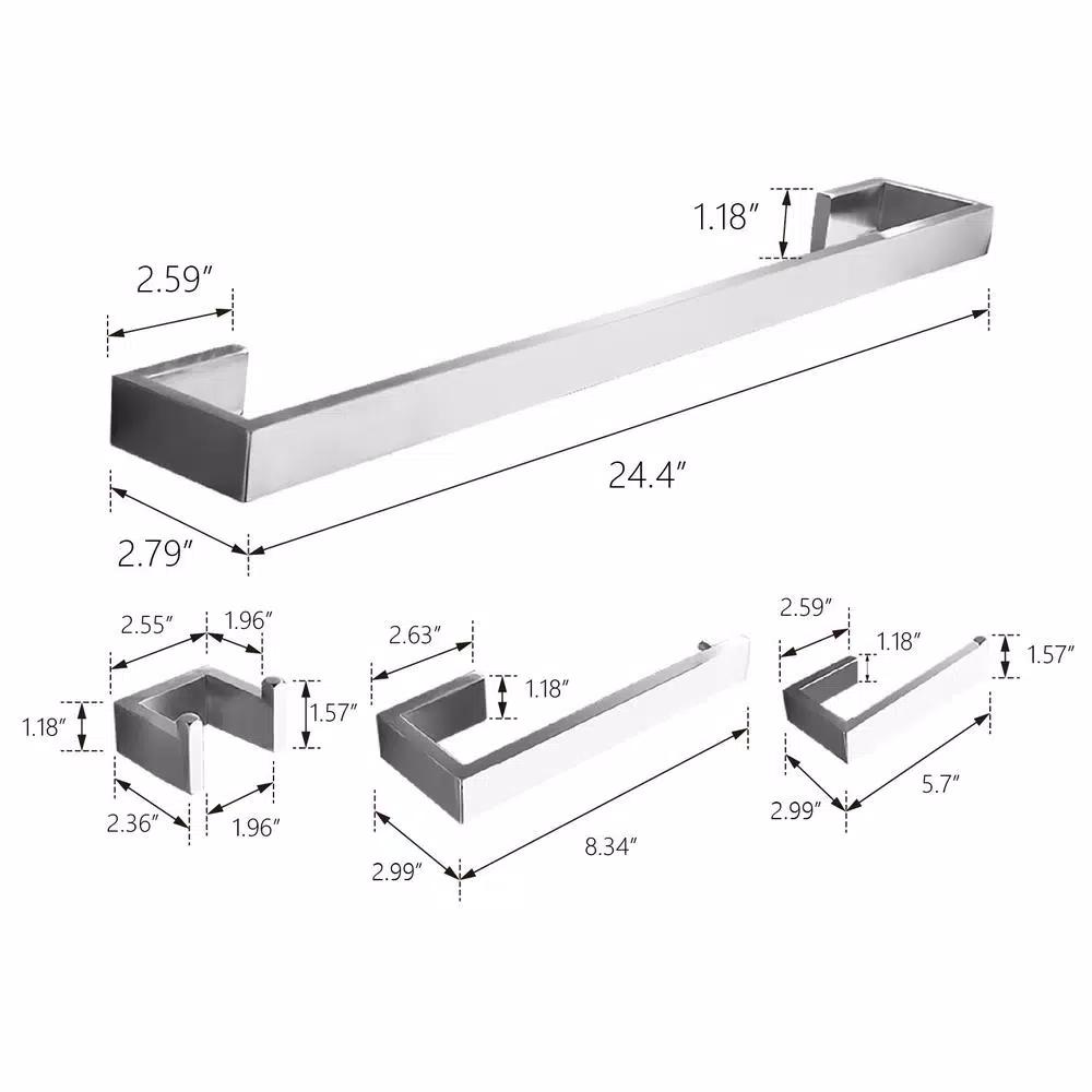 Boyel Living Stainless Steel 4-Piece Bathroom Accessories Set - Silver Wall Mounted Hardware Kit