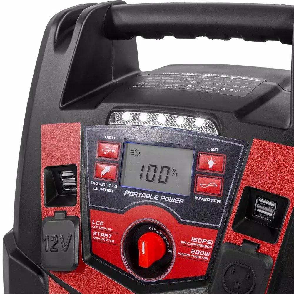 XtremepowerUS 6-in-1 Portable Jump Starter with 1250 Peak Amp & Digital Air Compressor