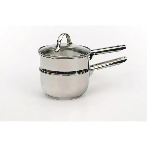 RSVP International Endurance 1 Qt. Stainless Steel Induction Double Boiler with Glass Lid