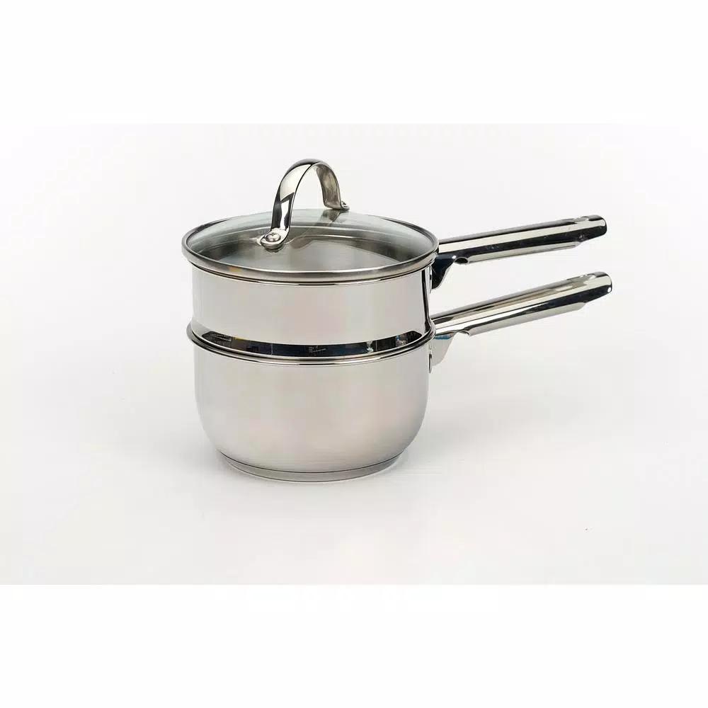 RSVP International Endurance 1 Qt. Stainless Steel Induction Double Boiler with Glass Lid