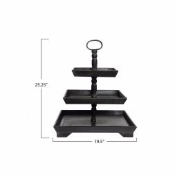 3R Studios Black Wood Three Tier Decorative Tray with Handles thumbnail 2