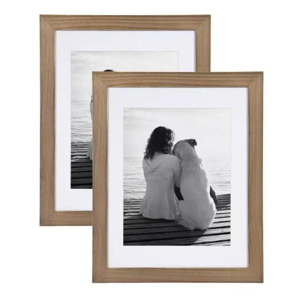 DesignOvation Museum Rustic Brown Wood Picture Frame Set, 14 x 18 in. Matted to 11 x 14 in. (Set of 2)