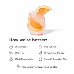 TOSSWARE Unbreakable 18 oz. Stemless Plastic Wine Tumblers, Clear, Set of 252 thumbnail 3