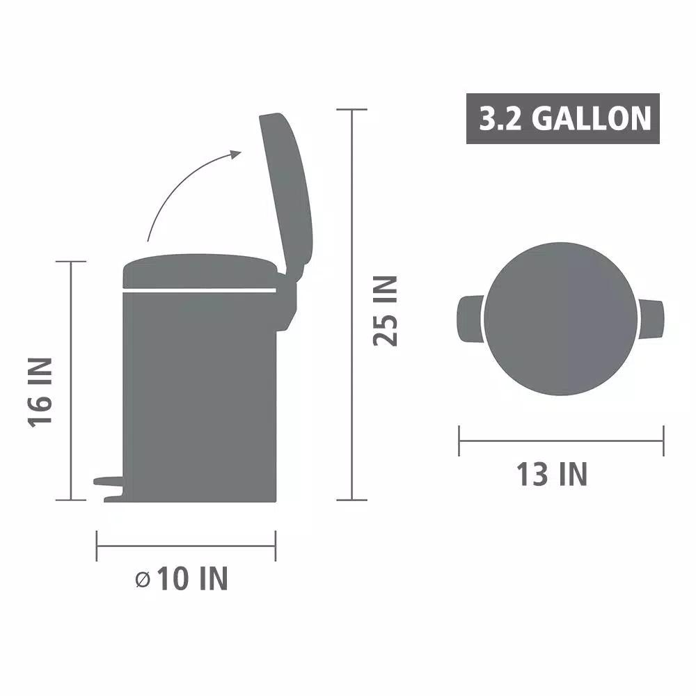 Brabantia Icon 3.2 Gal. White Steel Step-On Trash Can with Soft-Close Lid