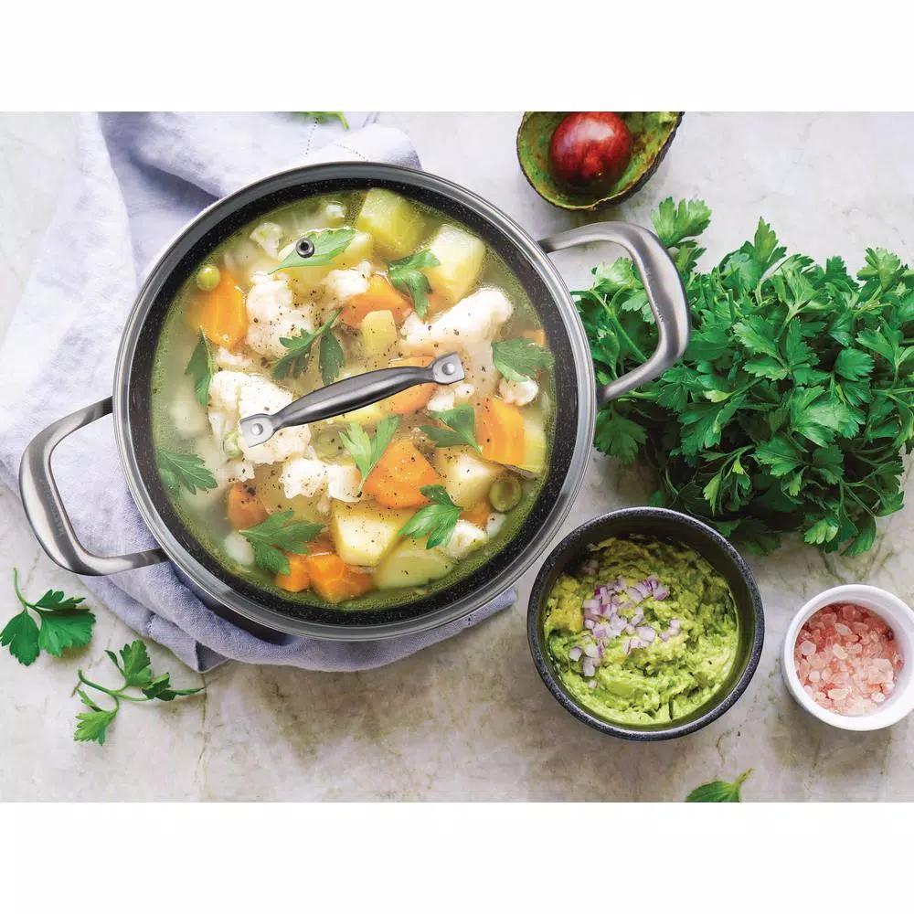 masterpan Granite Ultra 5 qt. Cast Aluminum Nonstick Stock Pot with Glass Lid, Black Marble