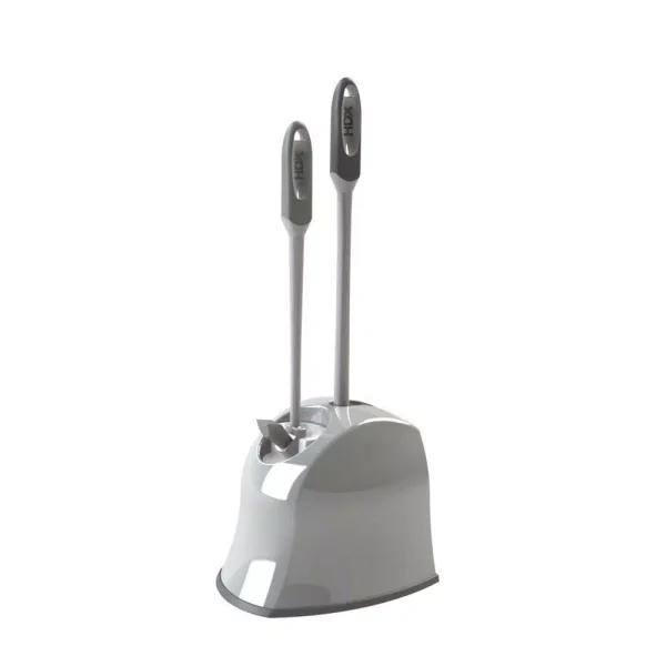 HDX Toilet Brush and Plunger Set with Storage Caddy - Antimicrobial Polypropylene Bristles
