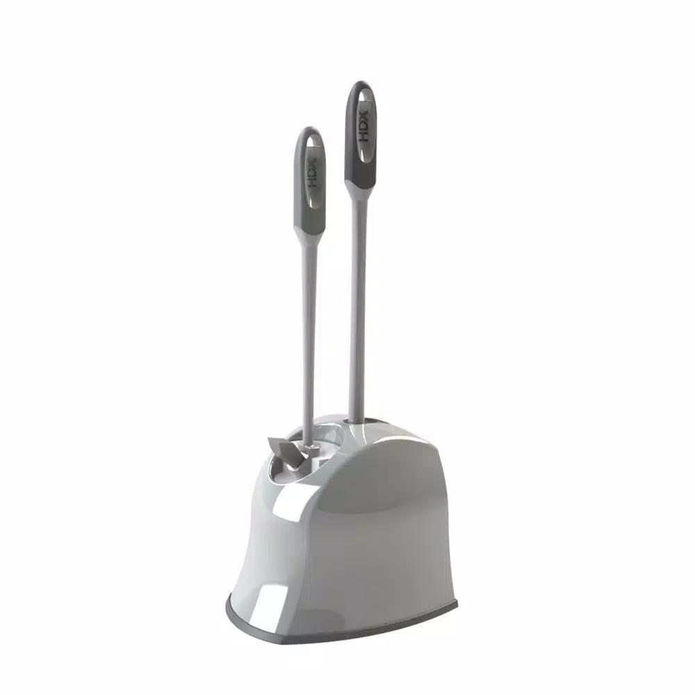 HDX Toilet Brush and Plunger Set with Storage Caddy - Antimicrobial Polypropylene Bristles