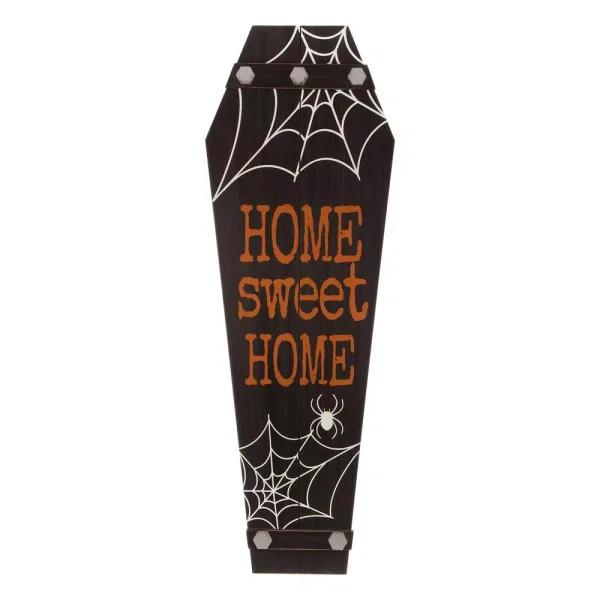 Glitzhome 42 in. Halloween Wooden Coffin Porch Leaning Decor - Home Sweet Home Sign