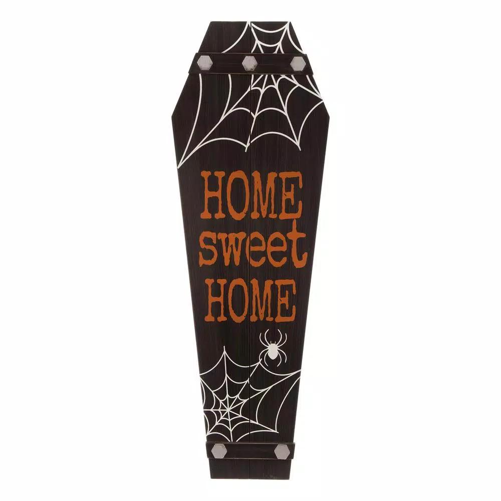 Glitzhome 42 in. Halloween Wooden Coffin Porch Leaning Decor - Home Sweet Home Sign