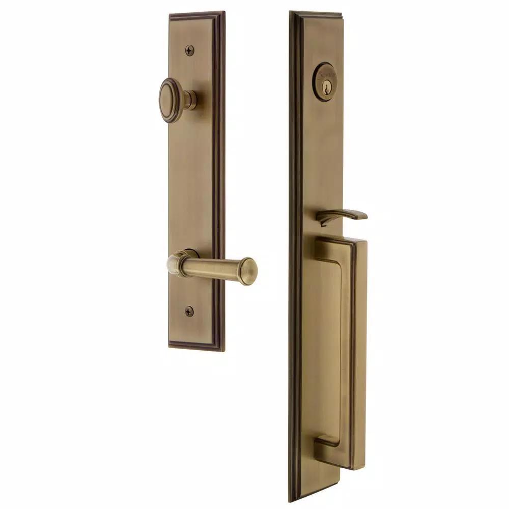 Grandeur Carre Vintage Brass 1-Piece Door Handleset with D Grip and Georgetown Lever