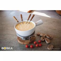 Boska Exclusive Collection 6-Piece Ceramic Fondue Set with Oak Base - White thumbnail 4