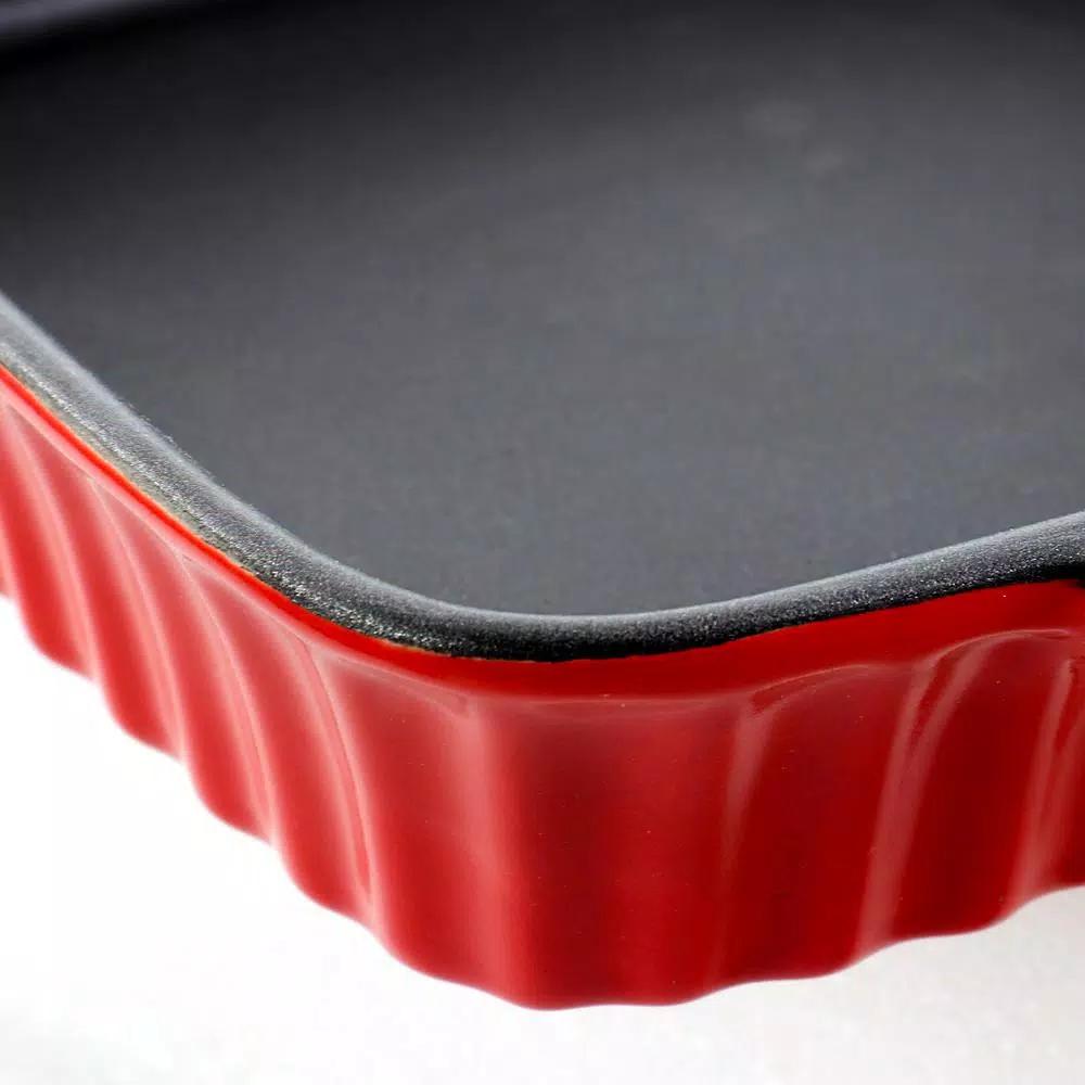 Crock-Pot Denhoff 8 in. Red Ribbed Stoneware Nonstick Rectangular Casserole Dish