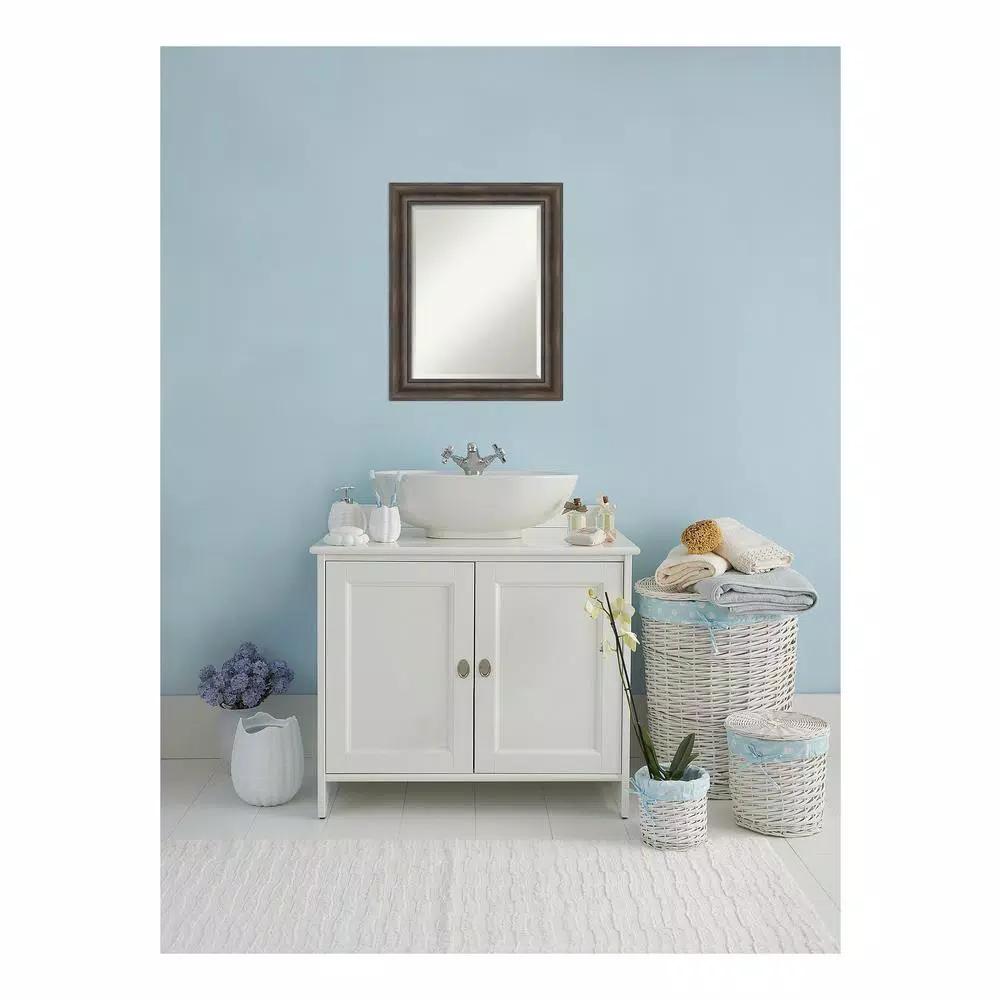 Amanti Art 23.5 in. W x 29.5 in. H Rustic Pine Wood Framed Beveled Edge Bathroom Vanity Mirror