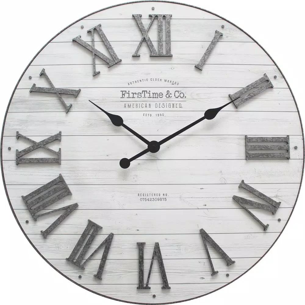 FirsTime & Co. Emmett 27 in. Shiplap Wall Clock - Industrial Farmhouse Decor
