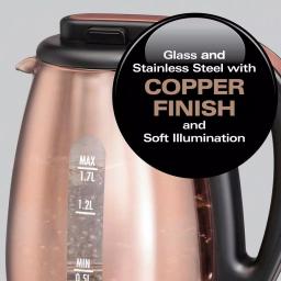 Hamilton Beach 1.7L Glass Electric Kettle with Copper Stainless Steel Base, 1500W Rapid Boil thumbnail 3