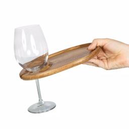 Picnic Time Acacia Wood Wine & Appetizer Plates with Glass Notch - Set of 4 thumbnail 4
