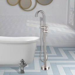 Vanity Art 46 in. Freestanding Single Handle Claw Foot Tub Faucet with Hand Shower, Brushed Nickel thumbnail 3