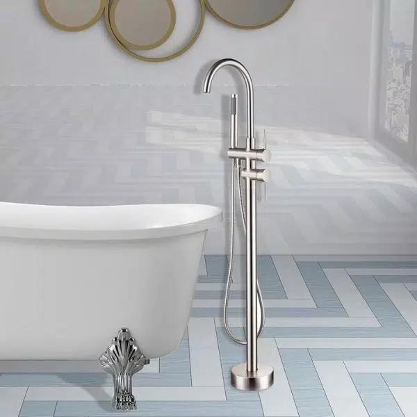 Vanity Art 46 in. Freestanding Single Handle Claw Foot Tub Faucet with Hand Shower, Brushed Nickel
