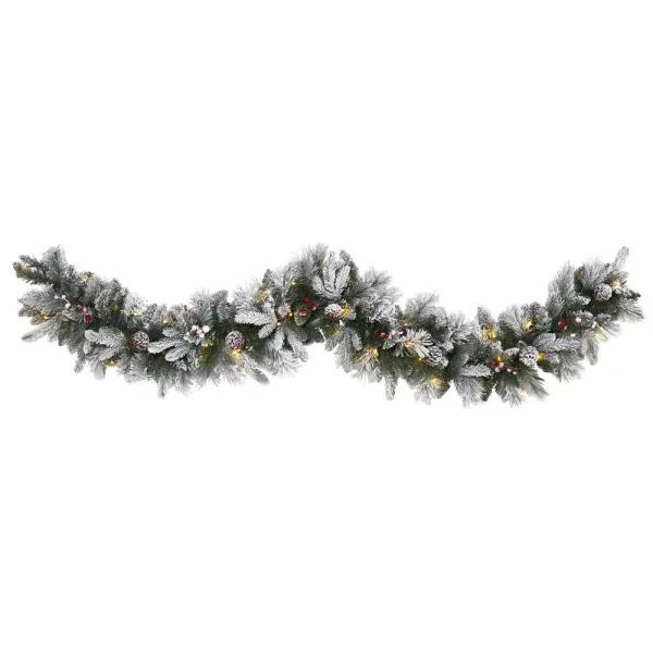 Nearly Natural 6 ft. Pre-lit Flocked Mixed Pine Artificial Christmas Garland with 50 LED Lights