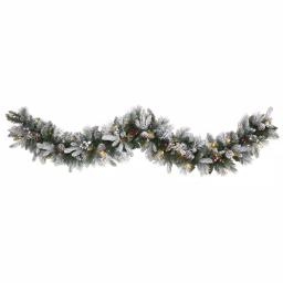 Nearly Natural 6 ft. Pre-lit Flocked Mixed Pine Artificial Christmas Garland with 50 LED Lights thumbnail 1