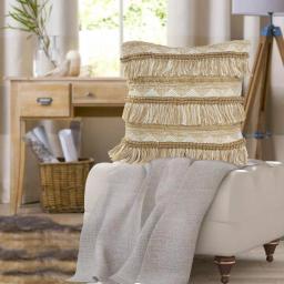 LR Home Beige and White Neutral Fringed Throw Pillow, 20 x 20 in., Geometric Embroidery thumbnail 4