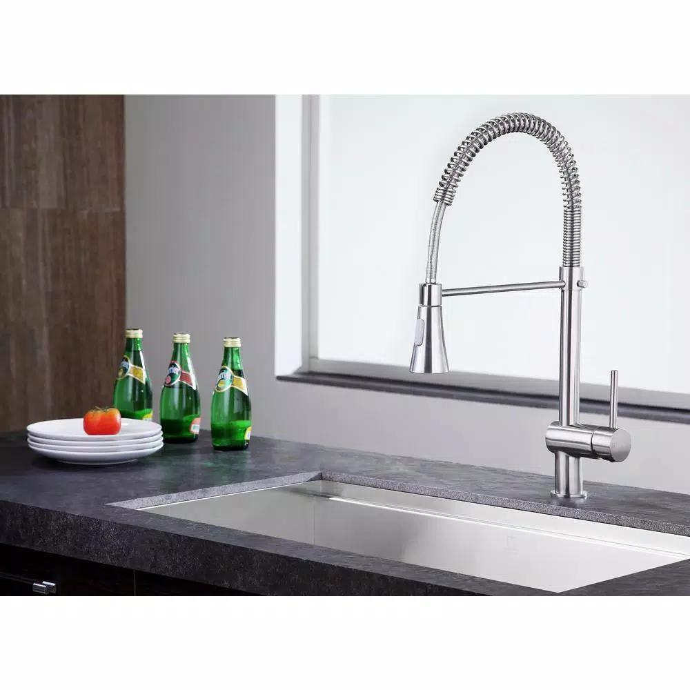 ANZZI Carriage Single Handle Kitchen Faucet, Brushed Nickel, Modern Deck Mount
