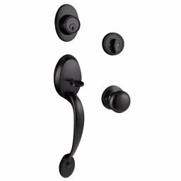 Design House Coventry Matte Black Entry Door Handleset with Cambridge Interior Knob and Single Cylinder Deadbolt thumbnail 1