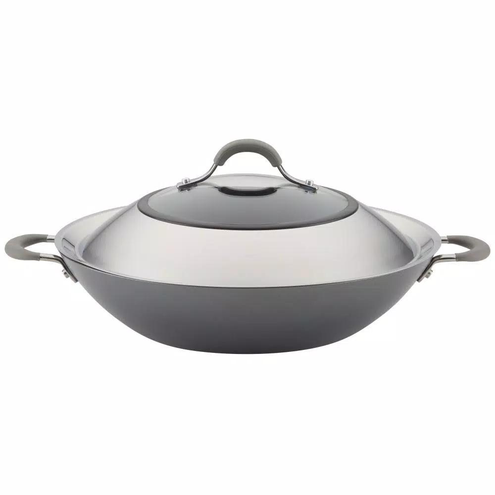 Circulon Elementum 14-Inch Hard-Anodized Nonstick Covered Wok with Side Handles, Oyster Gray