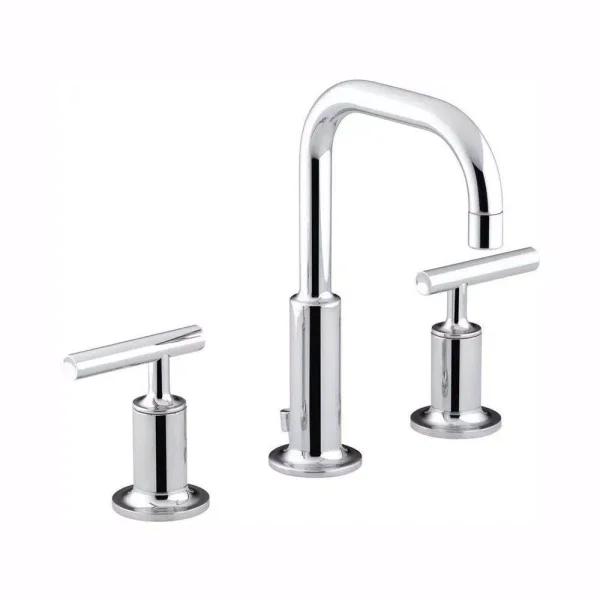 KOHLER Purist 8 in. Widespread Bathroom Faucet, Polished Chrome, Low Gooseneck Spout