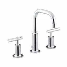 KOHLER Purist 8 in. Widespread Bathroom Faucet, Polished Chrome, Low Gooseneck Spout thumbnail 1