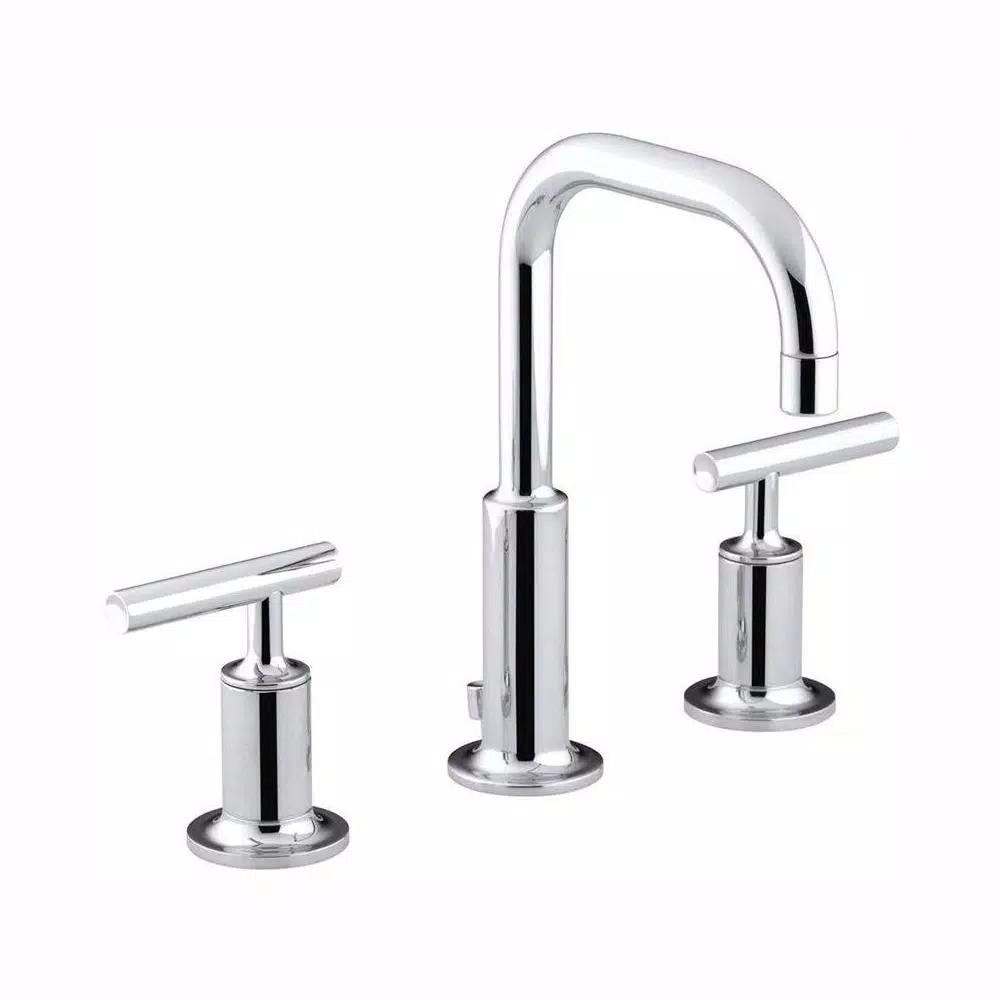 KOHLER Purist 8 in. Widespread Bathroom Faucet, Polished Chrome, Low Gooseneck Spout